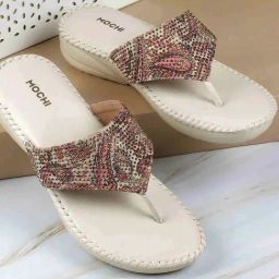 Mochi Women's Beige Thong Wedges-image-66