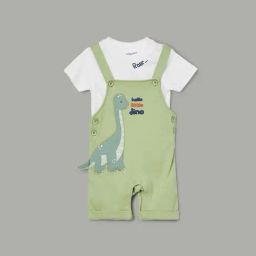 Juniors by Lifestyle White Patch Regular Fit Dungaree & T-Shirt-image-46