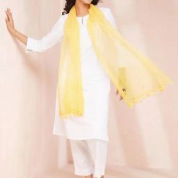 Fabindia Mustard Cotton Silk Woven Stole-image-97