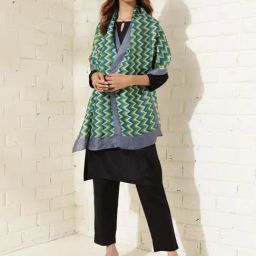 Fabindia Teal Silk Hand Block Printed Stole-image-96