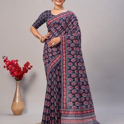 HERE&NOW Ajrak Block Block Print Saree-image-52