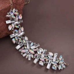 Sohi Silver Chunky Crystal Choker Necklace for Women-image-4