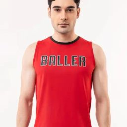 Baller Athletik Red Slim Fit Printed Tank Tee-image-77