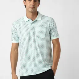 Peter England Blue Cotton Regular Fit Printed Polo T-Shirt-picture-26