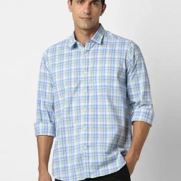 Peter England Blue Slim Fit Checks Shirt-image-22