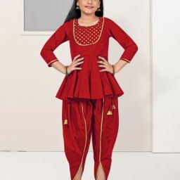 Fashion Dream Kids Red Printed Kurti With Dhoti Pants Set-picture-46