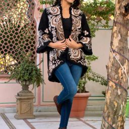 Zolo Label Black Cotton Embroidered Jacket-image-30