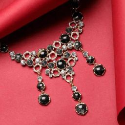Sohi Black & Silver Metallic Stone Drop Necklace for Women-image-45