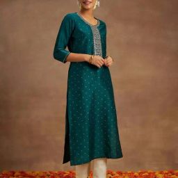 Libas Teal Blue Embroidered Straight Kurta-image-5