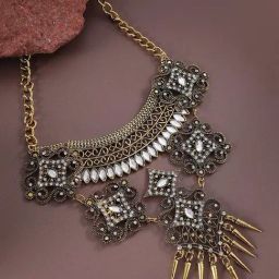 Sohi Gold Metallic Maxi Necklace for Women-18