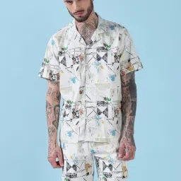 Showoff Cream Relaxed Fit Printed Co-Ord Set-image-66