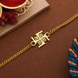 Voylla Gold Toned Auspicious Swastik Bracelet Style Rakhi-55