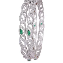 SGA FASHION Women White-Green Set Of 2 Zircon Studded Rhodium-Plated Brass Bangle Set-picture-22