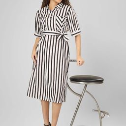 UNLOKALE Striped Shirt Midi Dress-image-11