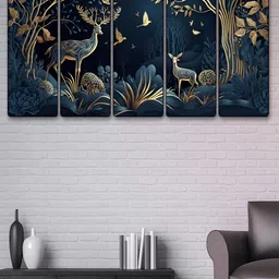 Myntra Elegant Homes Blue & Gold-Toned 5 Piece Wood Birds and Animals Wall Paintings-image-76