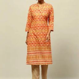 Rangriti Orange Cotton Printed Straight Kurta-image-25