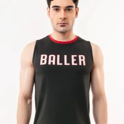 Baller Athletik Black Slim Fit Printed Tank Tee-image-126