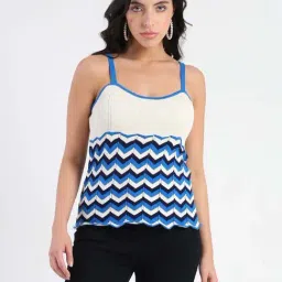 Madame Blue Cotton Regular Fit Printed Top-image-52