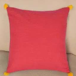 @home Maroon & Red Cotton Two Sided Pom Pom Cushion Cover With Zipper-picture-29
