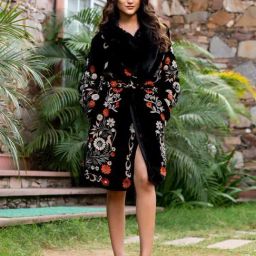 Zolo Label Black Floral Print Ethnic Jacket-image-32