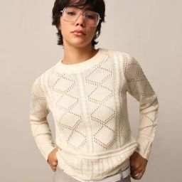 Only Beige Self design Pullover-11