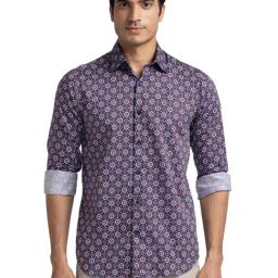 ColorPlus Blue Cotton Tailored Fit Printed Shirt-image-28