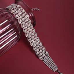 Sohi Silver Pearl Crystal Choker Necklace for Women-image-57