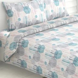 Haus & Kinder Blue Cotton 186 TC Double Size Flat Bedsheet with 2 Pillow Covers-image-84