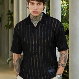 Campus Sutra Black Polycotton Regular Fit Self Design Polo T-Shirt-image-32