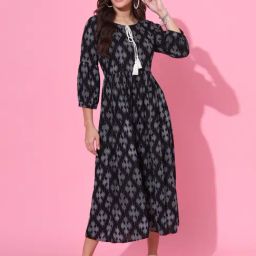 DECKEDUP Black Printed Midi Dress-88