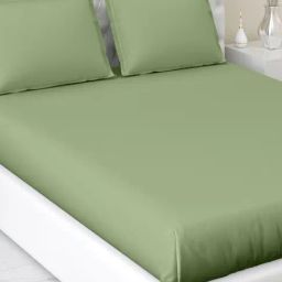 Haus & Kinder Moss Cotton 300 TC King Size Fitted Bedsheet with 2 Pillow Covers-picture-33