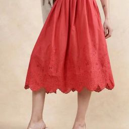 RAREISM Rust Cotton Blend Solid Skirt-image-9