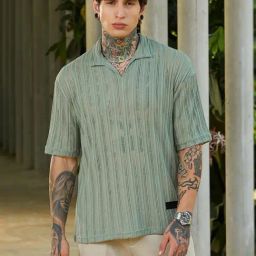Campus Sutra Green Polycotton Regular Fit Self Design Polo T-Shirt-image-73
