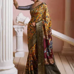 Soch Mustard Printed Saree With Unstitched Blouse-picture-27