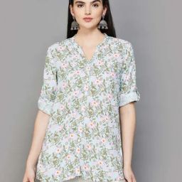 Melange by Lifestyle Blue Printed A Line Short Kurti-picture-48