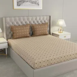 Raymond Home Mystique Beige 110 TC Cotton Queen Bedsheet with 2 Pillow Covers-image-99