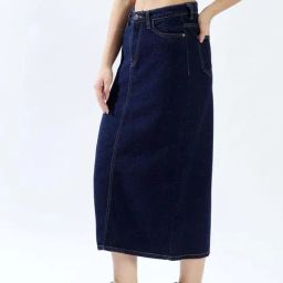 High Star Blue Cotton Pencil Fit Skirt-image-70