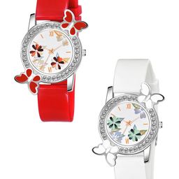 Gopal Shopcart Women Pack Of 2 Printed Dial Analogue Watch 328 RED WH GRE D Fosil-image-62