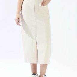 High Star Beige Cotton Pencil Fit Skirt-image-29