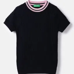 United Colors Of Benetton Girls Blue Cotton Regular Fit Sweater-picture-2