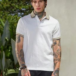 Campus Sutra White Polycotton Regular Fit Textured Polo T-Shirt-image-81