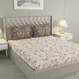 Raymond Home Mystique Beige 110 TC Cotton Queen Bedsheet with 2 Pillow Covers-image-67
