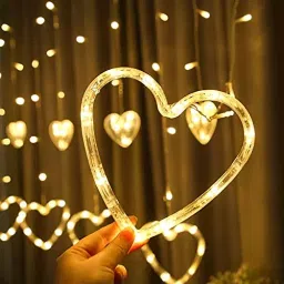 EcommOceans 2.5 Meter 6+6 Hearts Love Heart LED Light Curtain String Lights with 8 Flashing Modes image 2