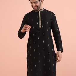KISAH Woven Design Mandarin Collar Cotton Silk Straight Kurta-picture-34