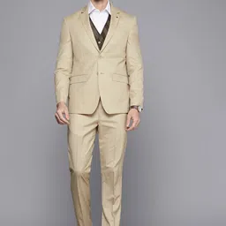 Louis Philippe Men Beige Slim Fit Solid Single Breasted Three-Piece Formal Suit-image-77