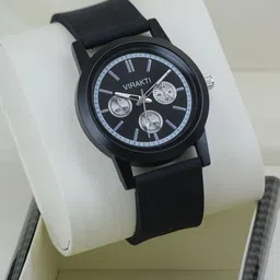 VIRAKTI Men Brass Embellished Dial & Straps Analogue Watch SAT-06-BLACK-15