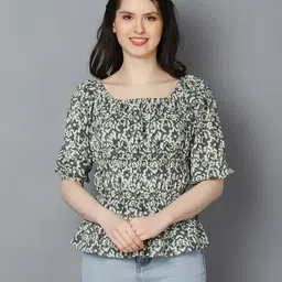 Zuvino Print Off-Shoulder Puff Sleeve Cotton Top-picture-13