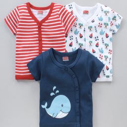 Babyhug Half Sleeves 100% Cotton Vests Set of 3 - Red Blue White-image-7