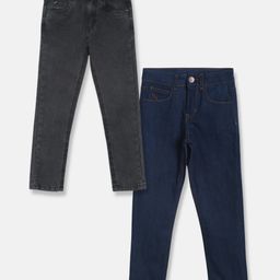 Tales & Stories Pack Of 2 Solid Button Down Jeans - Dark Grey & Dark Blue-image-98