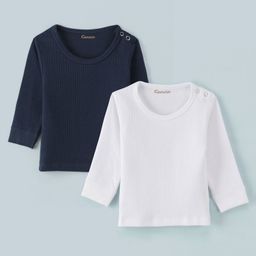 Kanvin Cotton Modal Full Sleeves Thermal Vest Pack of 2 - White & Navy Blue-image-100